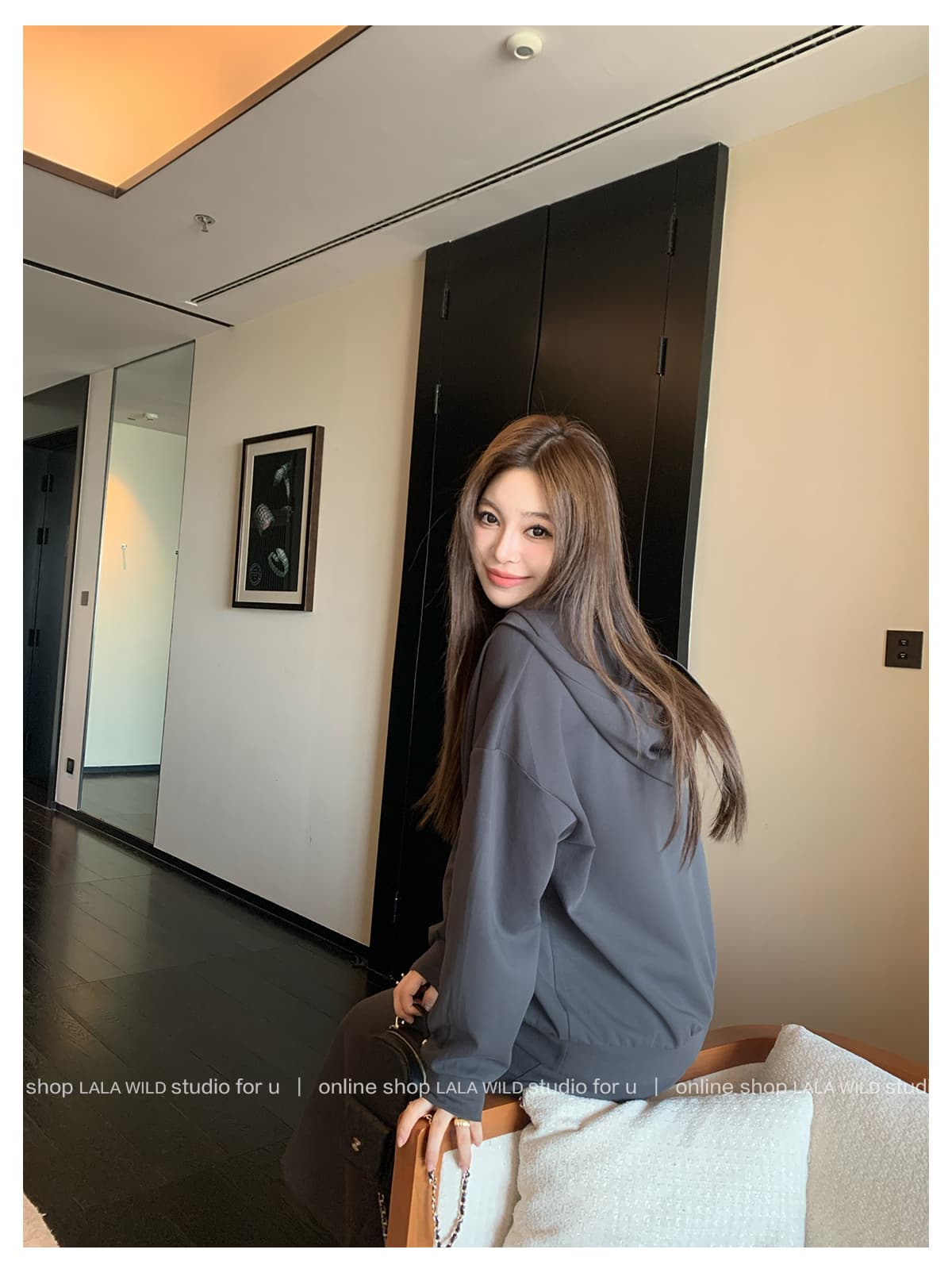 2026 사람들 면 빈 가스 층 참나무 늑골 작은 대중 행침 목 v 칼라 후드티 세트 반신 스커트 캐주얼 투피스 세트 상세 이미지 27