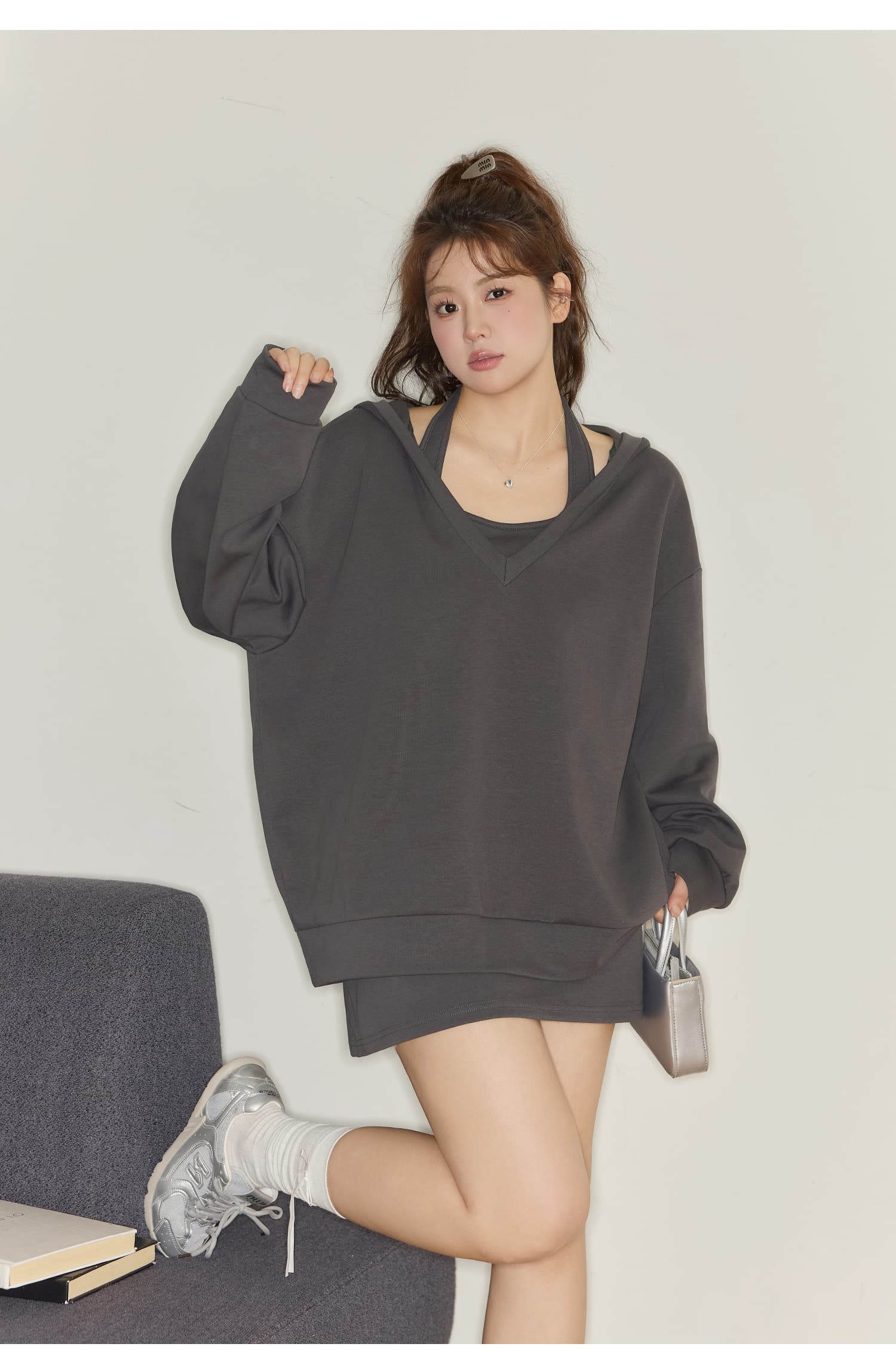 220 그램 사람들 면 빈 가스 층 참나무 늑골 여행 느긋한 세트 여성 후드 비틀림 맨위 타이트 스커트 반신 스커트 상세 이미지 3