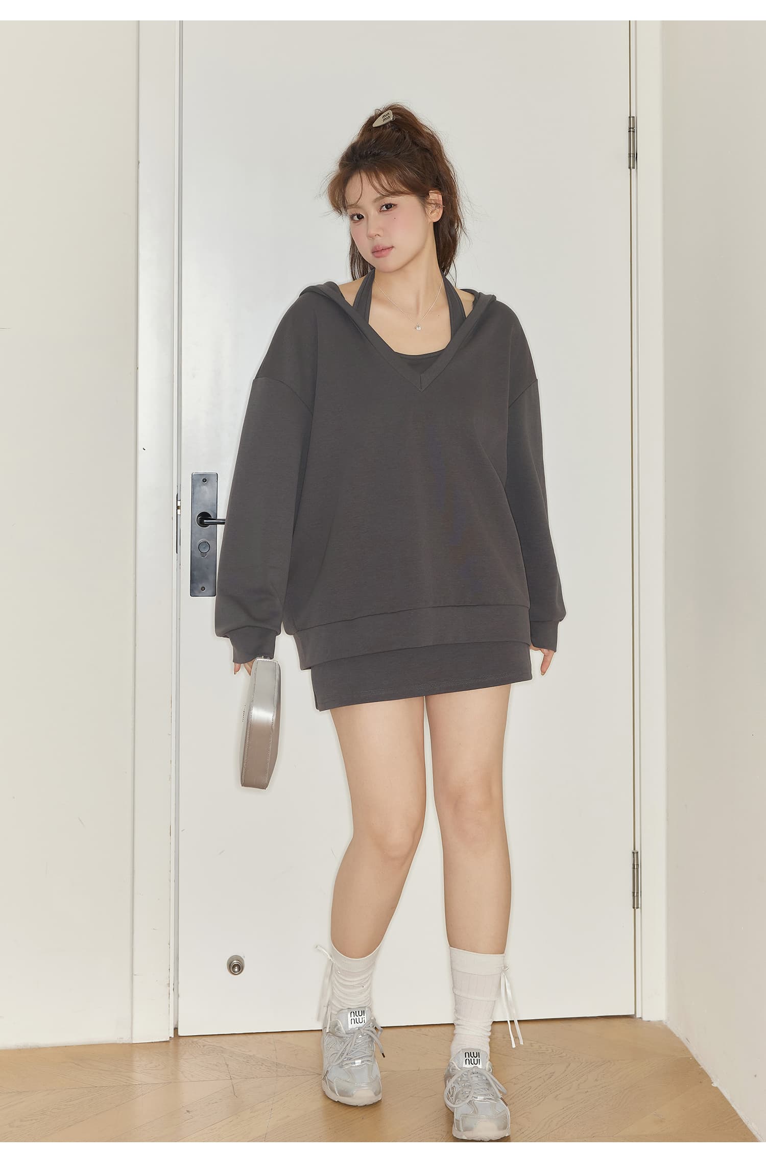 220 그램 사람들 면 빈 가스 층 참나무 늑골 여행 느긋한 세트 여성 후드 비틀림 맨위 타이트 스커트 반신 스커트 상세 이미지 4