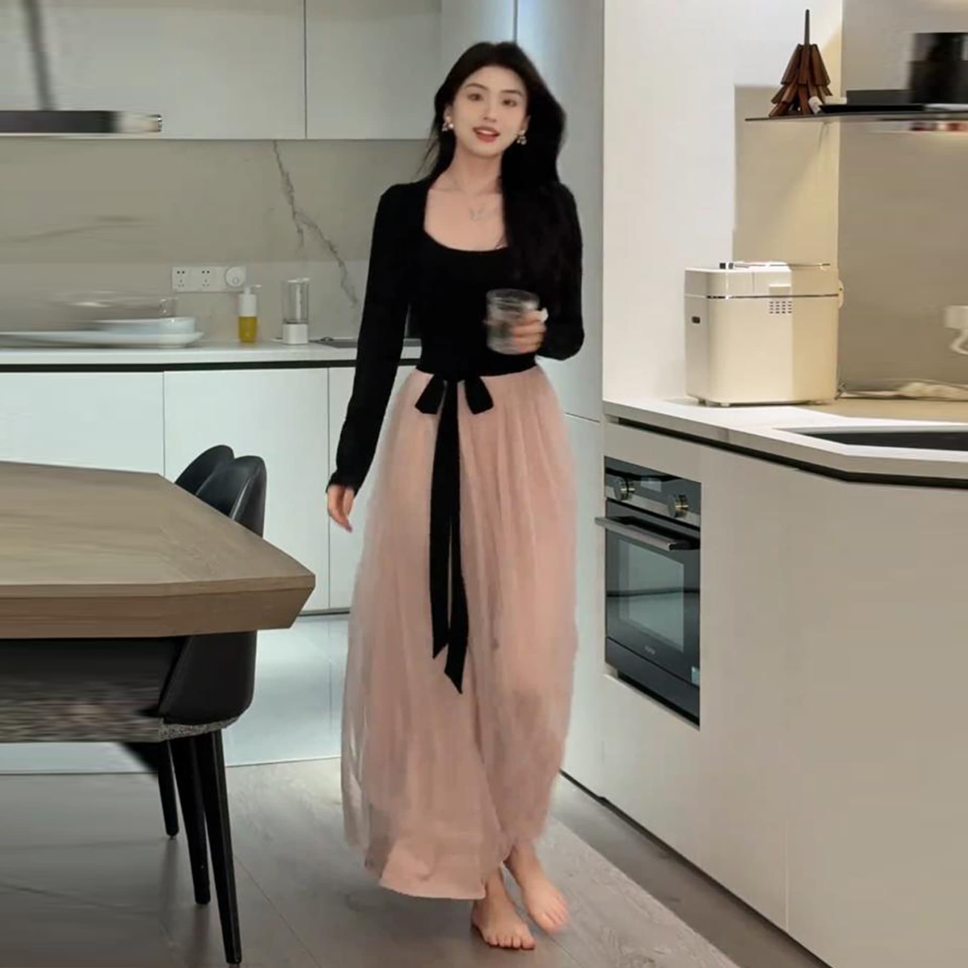 자이언트 잘 생긴 망사 패치워크 긴팔 드레스 아이들 새로운 가을 겨울 관대 한 점잖은 아름다운 롱 스커트 상세 이미지 3