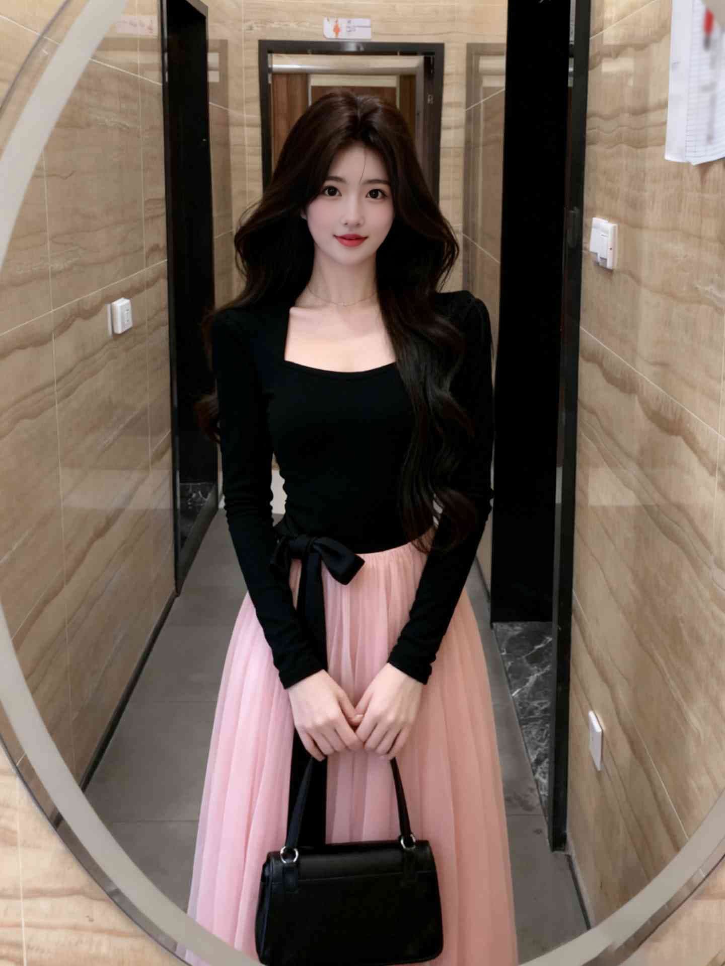 면 리브 슈퍼 비밀 폴리 에스터 인터넷 네리 하나 프랑스식 페이크 레이어드 배색 품격 치마 슬림해 보이는 드레스 상세 이미지 2