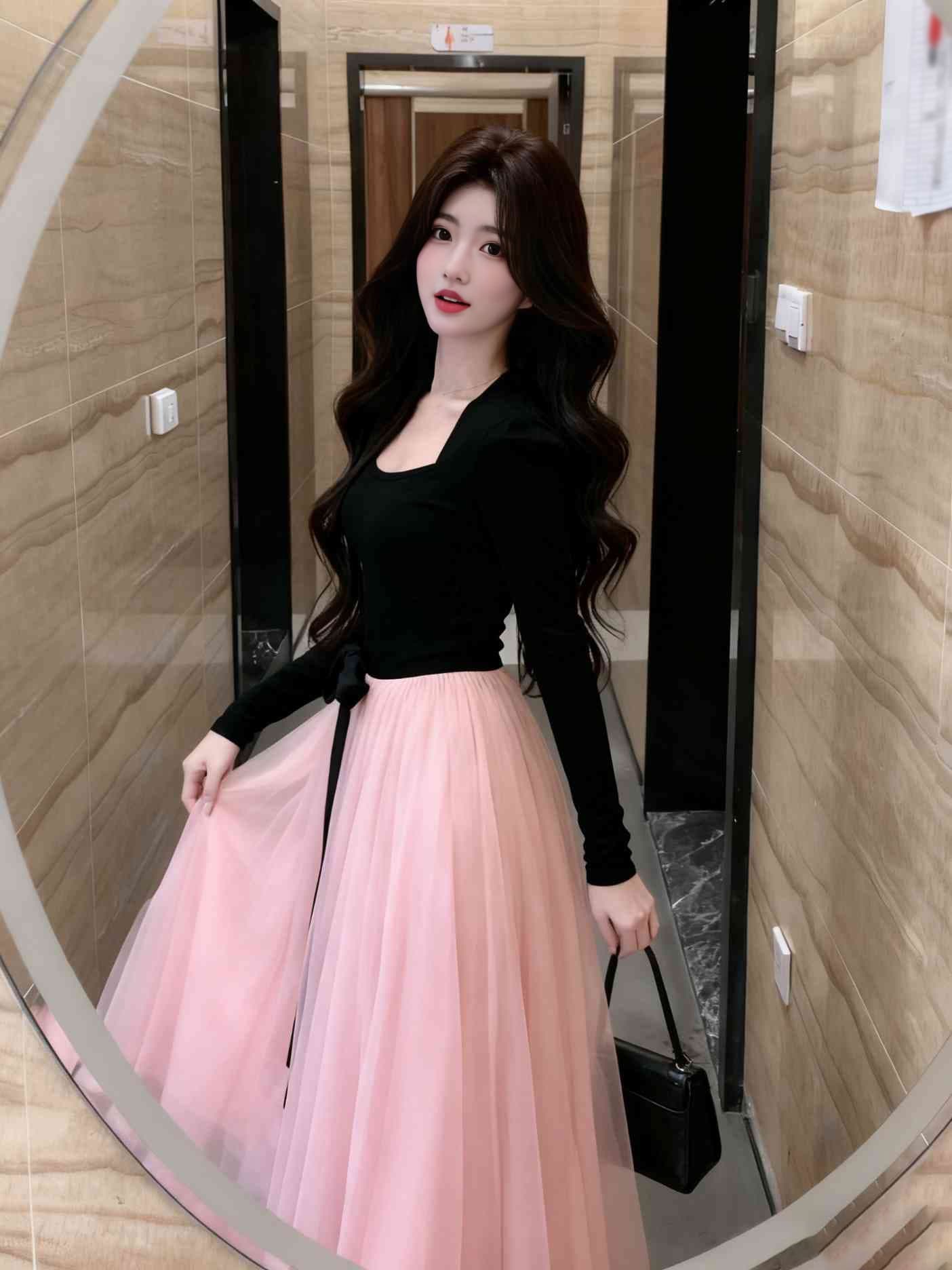 면 리브 슈퍼 비밀 폴리 에스터 인터넷 네리 하나 프랑스식 페이크 레이어드 배색 품격 치마 슬림해 보이는 드레스 상세 이미지 5