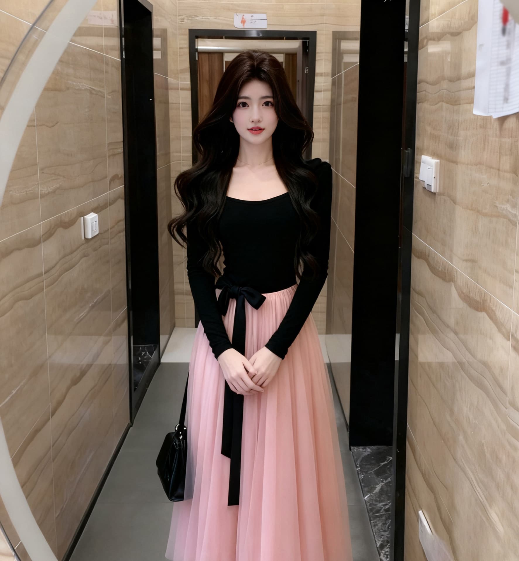 면 리브 슈퍼 비밀 폴리 에스터 인터넷 네리 하나 프랑스식 페이크 레이어드 배색 품격 치마 슬림해 보이는 드레스 상세 이미지 6