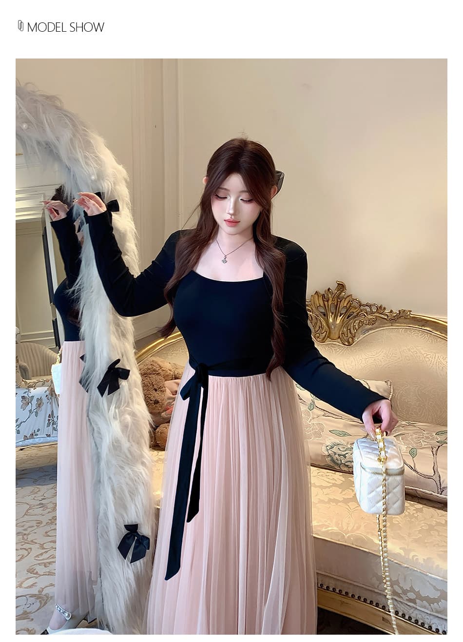 사람들 면 리브 슈퍼 비밀 폴리 에스터 인터넷 네리 하나 패션 어깨 다용도 부드러운 바람 허리 수축 순수한 욕망 롱 스커트 상세 이미지 2