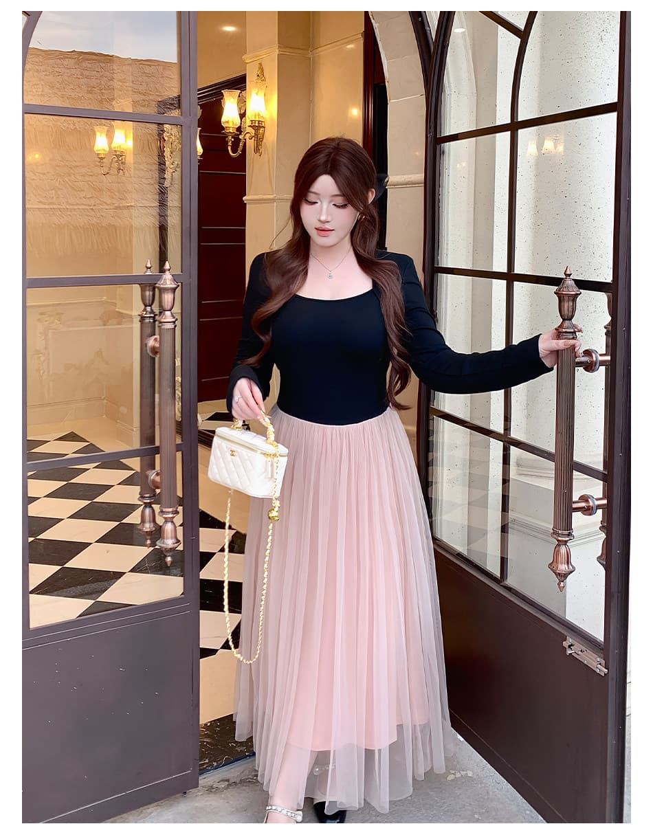 사람들 면 리브 슈퍼 비밀 폴리 에스터 인터넷 네리 하나 패션 어깨 다용도 부드러운 바람 허리 수축 순수한 욕망 롱 스커트 상세 이미지 3