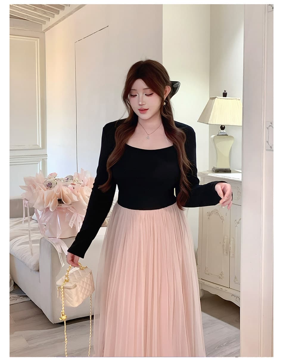 사람들 면 리브 슈퍼 비밀 폴리 에스터 인터넷 네리 하나 패션 어깨 다용도 부드러운 바람 허리 수축 순수한 욕망 롱 스커트 상세 이미지 5
