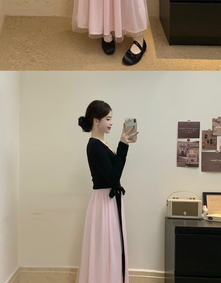 사람들 면 리브 슈퍼 비밀 폴리 에스터 인터넷 네리 하나 고급 센스 검정색 드레스 부유 한 가족 천 골드 센스 롱 스커트 상세 이미지 8