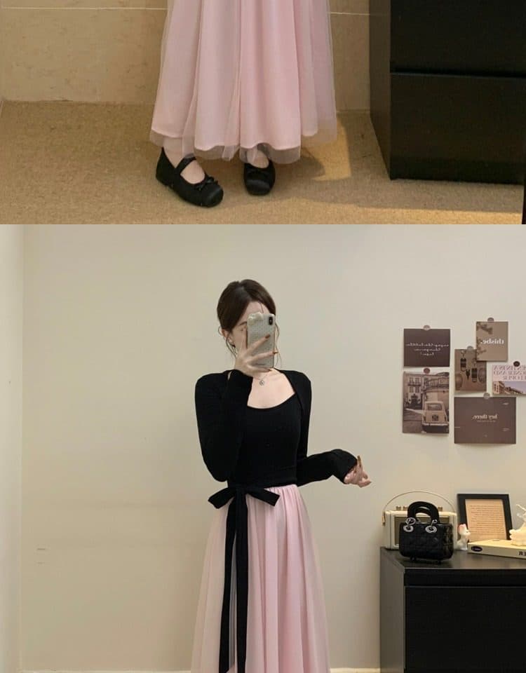 사람들 면 리브 슈퍼 비밀 폴리 에스터 인터넷 네리 하나 고급 센스 검정색 드레스 부유 한 가족 천 골드 센스 롱 스커트 상세 이미지 10