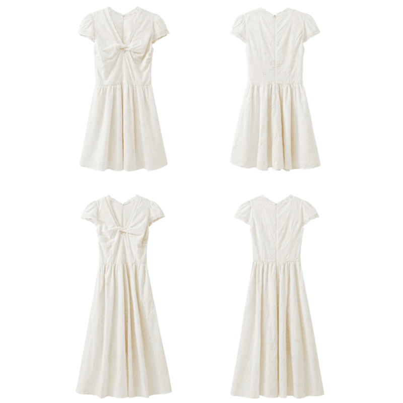 자카드 순면 원단 네리 지퍼 신선함 자수 샤오 바이 치마 레이스 반팔 v 칼라 비틀림 빅 플레어 스커트 상세 이미지 2