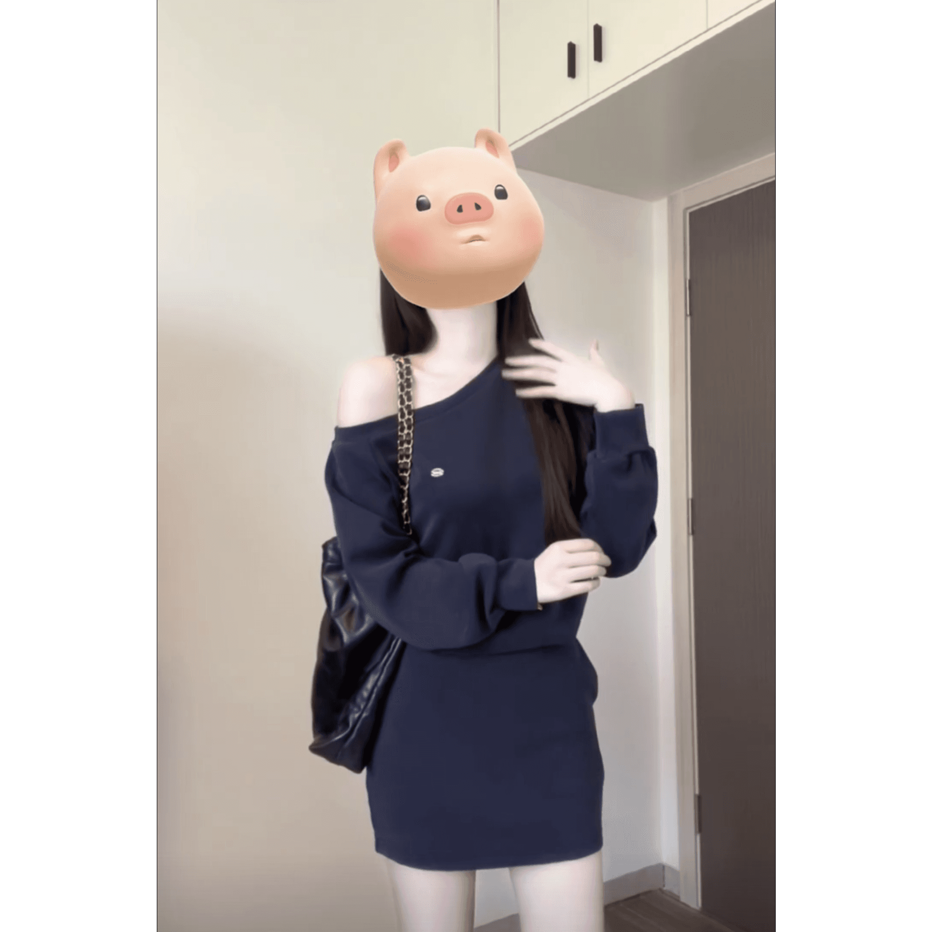 260 그램 사람들 면 원단 참나무 늑골 주머니 작은 대중 비스듬한 어깨 드레스 주름 허리 수축 긴팔 후드티 드레스 미니 스커트 이미지 4