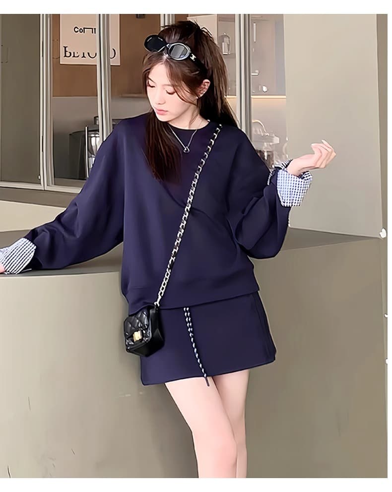 한 부서 분위기 센스 후드티 착용 가져 가라. 에이즈 환자 세트 작은 키 품격 슬림해 보이는 허리 수축 디자인 센스 파란색 반신 스커트 상세 이미지 5