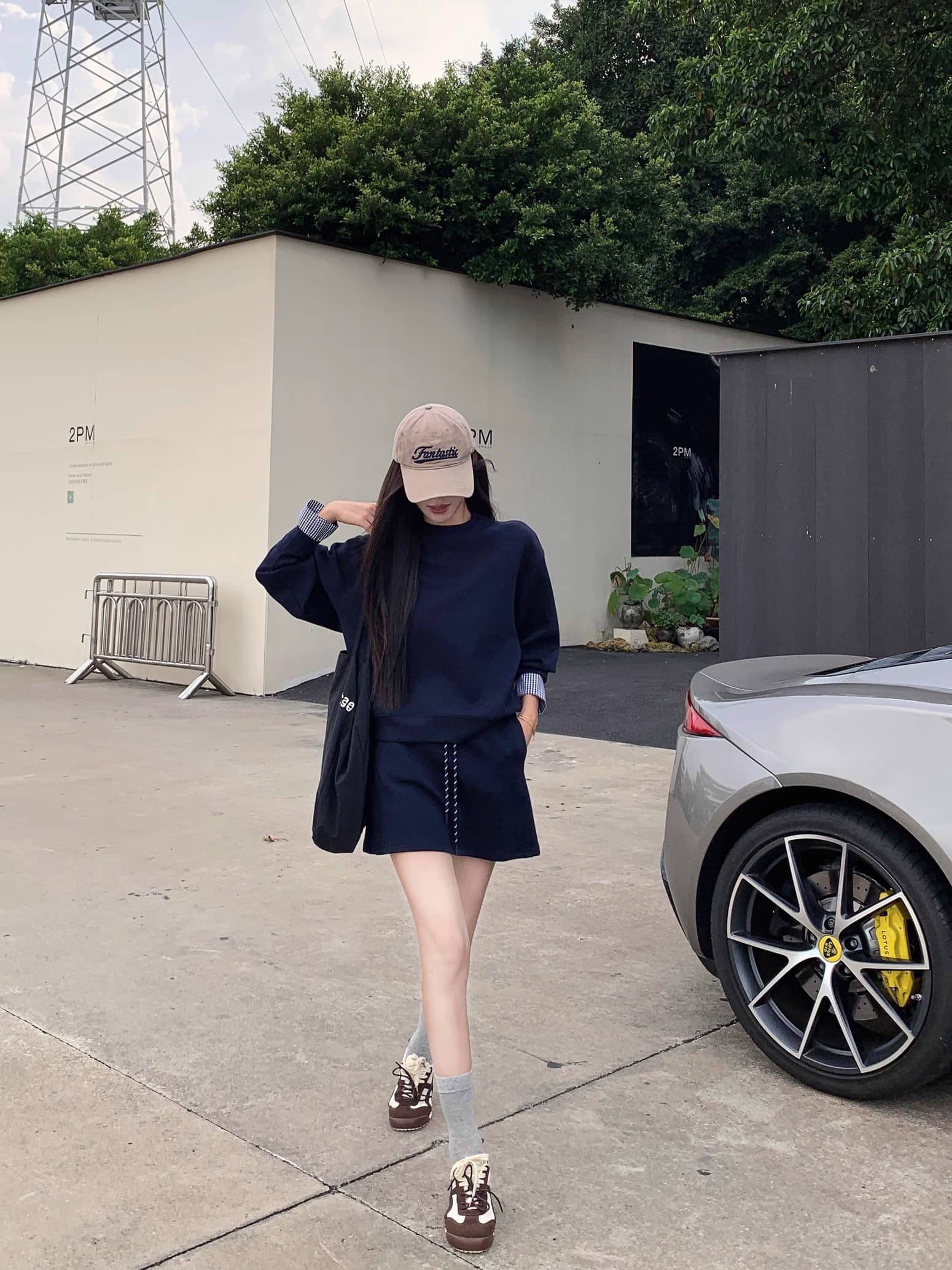 후드티 코디 반신 스커트 전체 집합 한 부서 품격 착용 가져 가라. 슬림해 보이는 패션 연령 감소 해군 투피스 슈트 상세 이미지 7