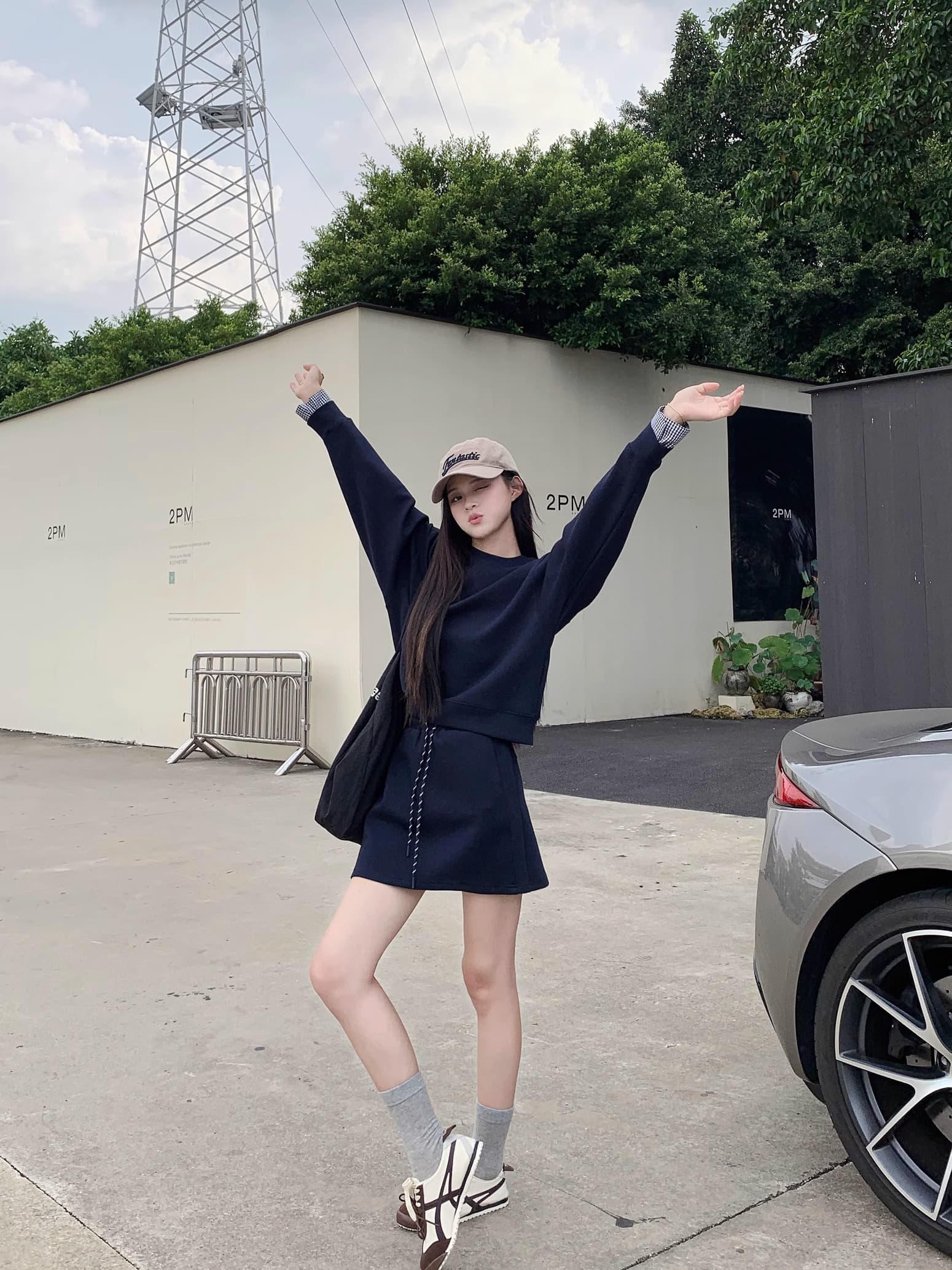 후드티 코디 반신 스커트 전체 집합 한 부서 품격 착용 가져 가라. 슬림해 보이는 패션 연령 감소 해군 투피스 슈트 상세 이미지 18
