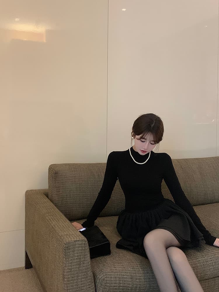 퍼프 공주 치마 검정색 드레스 복장 아이들 로드 중 가을 겨울 새로운 코트 인사이드 가져 가라. 꼬집기 허리 작은 검은 드레스 상세 이미지 2