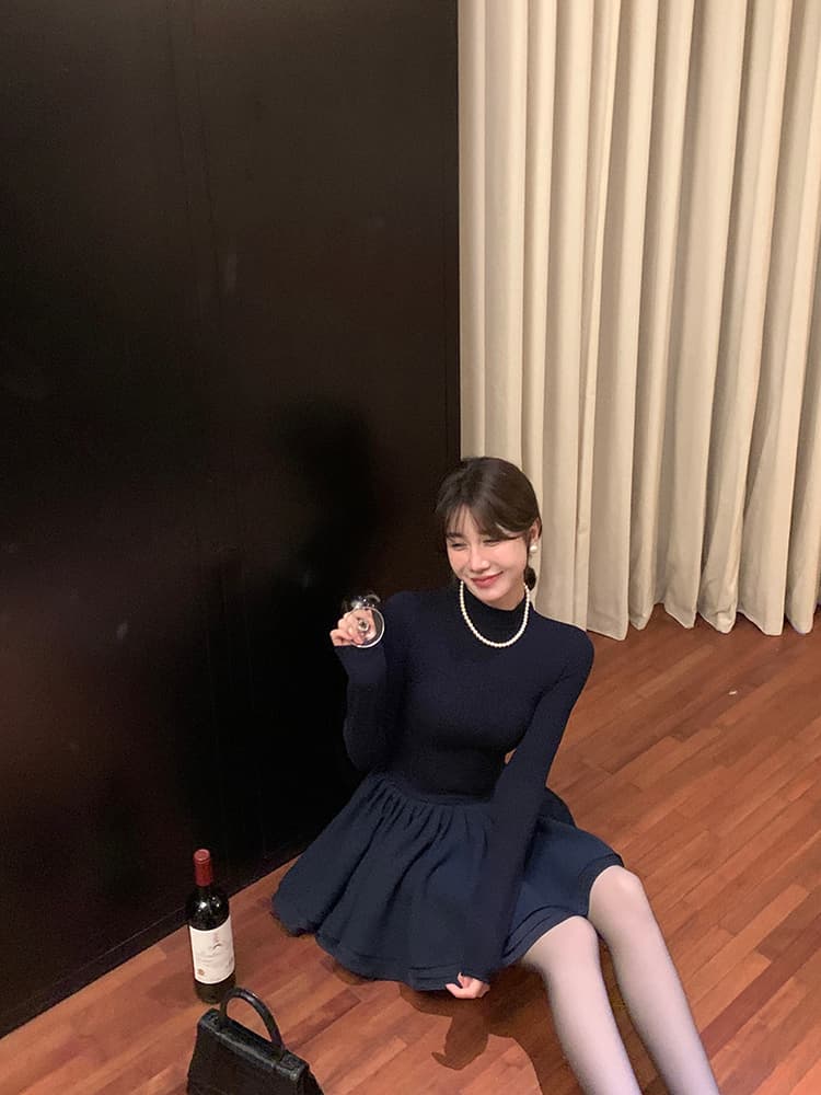 퍼프 공주 치마 검정색 드레스 복장 아이들 로드 중 가을 겨울 새로운 코트 인사이드 가져 가라. 꼬집기 허리 작은 검은 드레스 상세 이미지 19