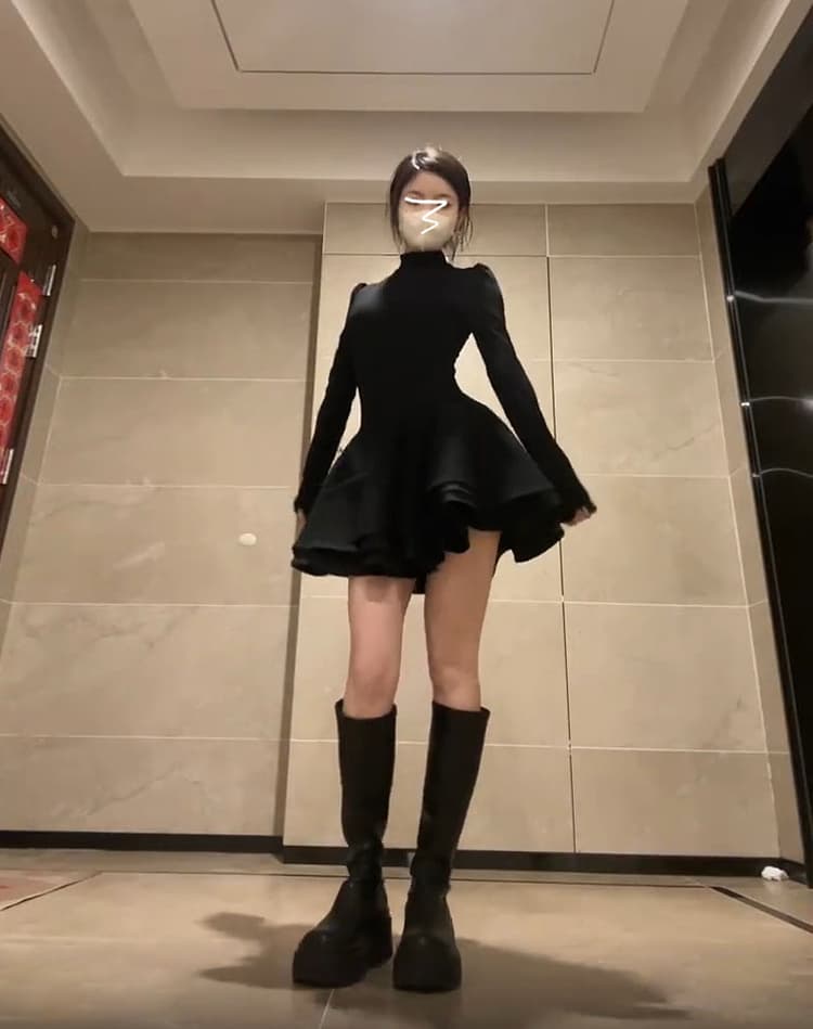 프랑스식 그는 벤 바람 검정색 긴팔 드레스 아이들 가을 겨울 새로운 인사이드 가져 가라. 만나는 퍼프 스커트 고급 센스 상세 이미지 7