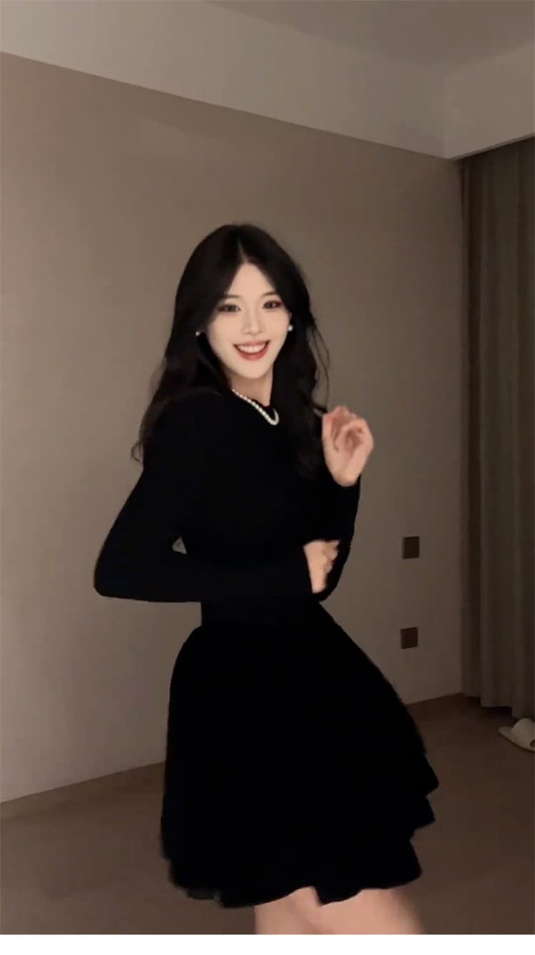 여름 새로운 그는 벤 바람 검정색 긴팔 드레스 작은 키 여성 의류 인사이드 가져 가라. 섹시함 공주 미니 스커트 상세 이미지 3