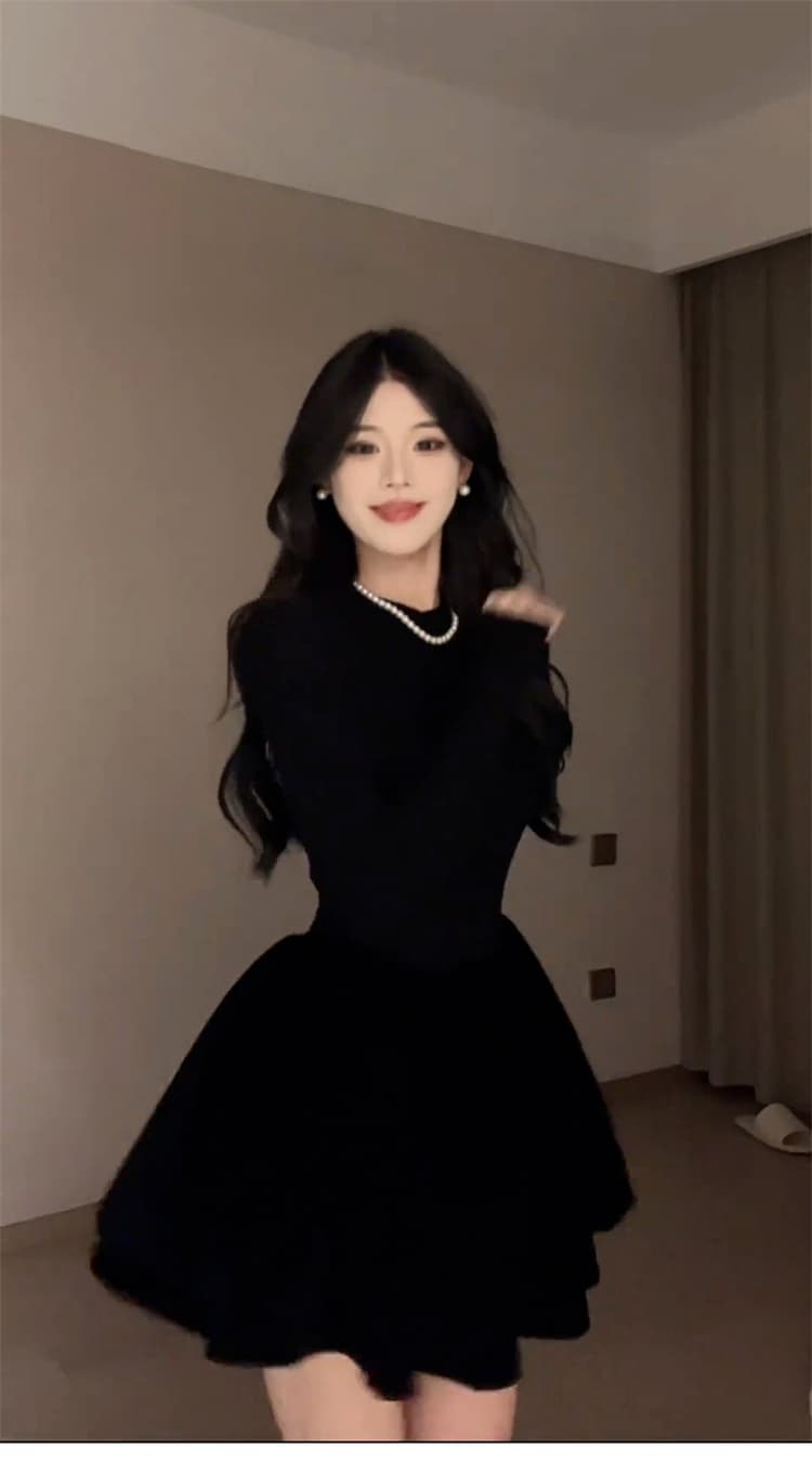여름 새로운 그는 벤 바람 검정색 긴팔 드레스 작은 키 여성 의류 인사이드 가져 가라. 섹시함 공주 미니 스커트 상세 이미지 5
