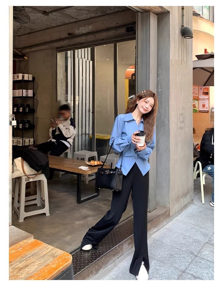 케이크를 잘라 자기 시스템 작은 키 파란색 셔츠 여성 디자인 센스 패션 맨위 새로운 품격 화이트 긴팔 셔츠 상세 이미지 13