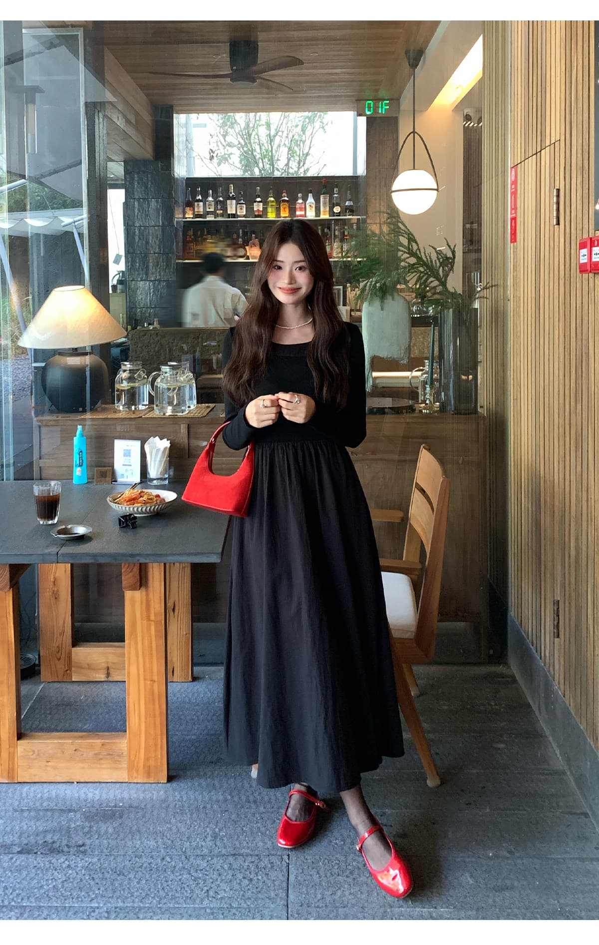 빅 사이즈 프랑스식 그는 벤 바람 라운드 넥 긴팔 여성 드레스 가을 허리 수축 품격 작은 검은 드레스 지방 mm 슬림해 보이는 치마 상세 이미지 21