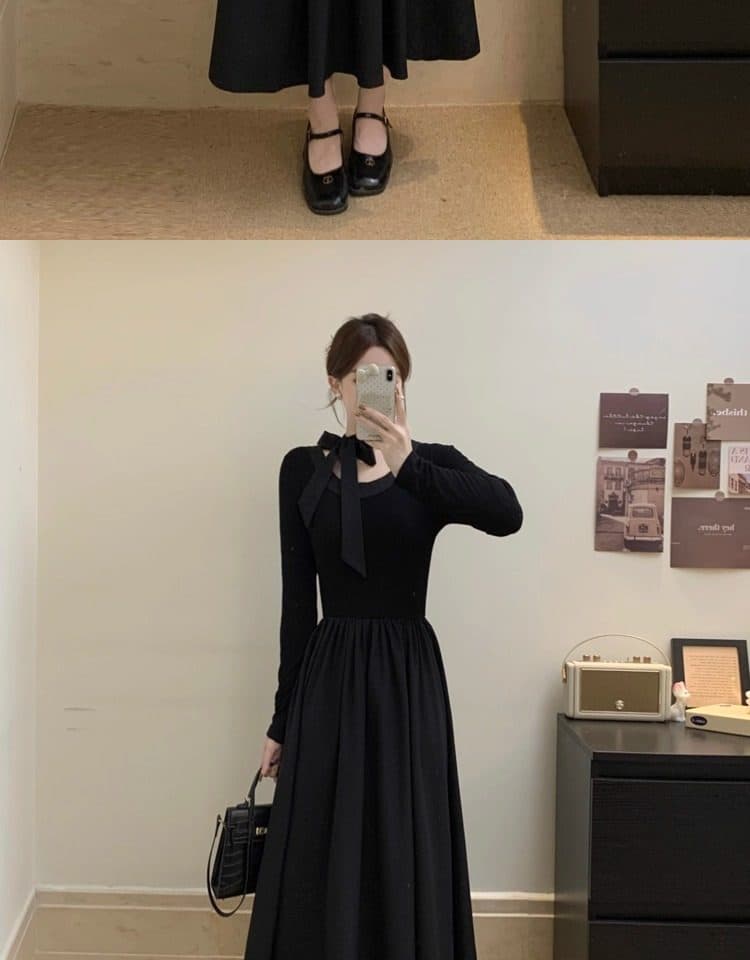 프랑스식 품격 우아함 고급 센스 여성 드레스 가을 그는 벤 바람 작은 검은 드레스 상세 이미지 8