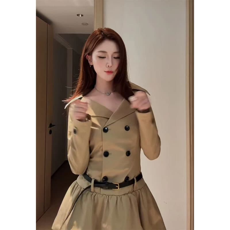 섹시함 순수한 욕망 레트로 바람막이 여성 드레스 조기 가을 작은 키 품격 허리 수축 긴팔 꽃밭 퍼프 치마 상세 이미지 4