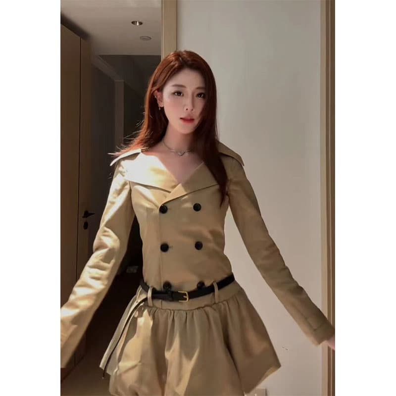 섹시함 순수한 욕망 레트로 바람막이 여성 드레스 조기 가을 작은 키 품격 허리 수축 긴팔 꽃밭 퍼프 치마 상세 이미지 5