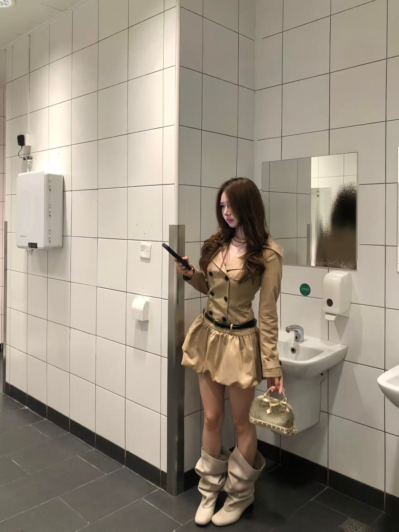 순수한 욕망 바람 섹시함 품격 단색 긴팔 여성 드레스 가을 튀김 거리 고급 센스 바람막이 이중 버튼 꽃밭 치마 상세 이미지 4