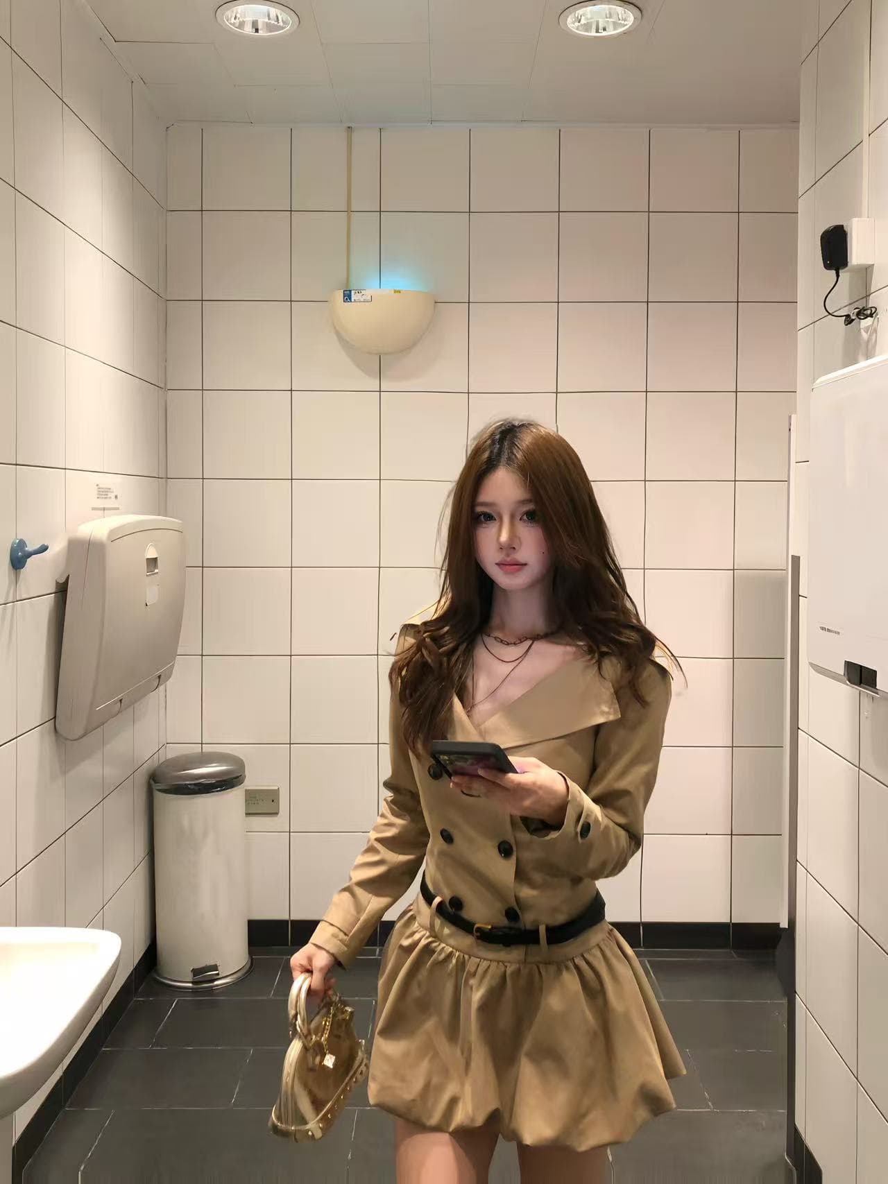 순수한 욕망 바람 섹시함 품격 단색 긴팔 여성 드레스 가을 튀김 거리 고급 센스 바람막이 이중 버튼 꽃밭 치마 상세 이미지 7