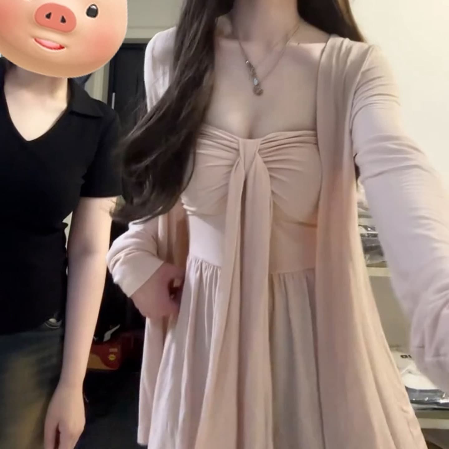 모달 200그램 무거운 원단 가슴 패드 비틀림 슬립 오픈 가디건 투피스 세트 부드러운 분위기 센스 여성 의류 상세 이미지 6
