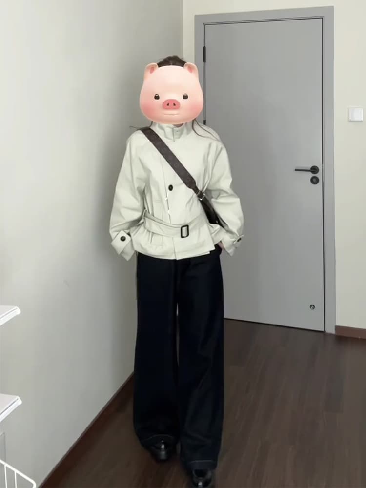 한 부서 캐주얼 영국식 바람 스탠드 칼라 쇼트 스타일 재킷 가을 새로운 자이언트 잘 생긴 허리 수축 고급 센스 바람막이 상세 이미지 5
