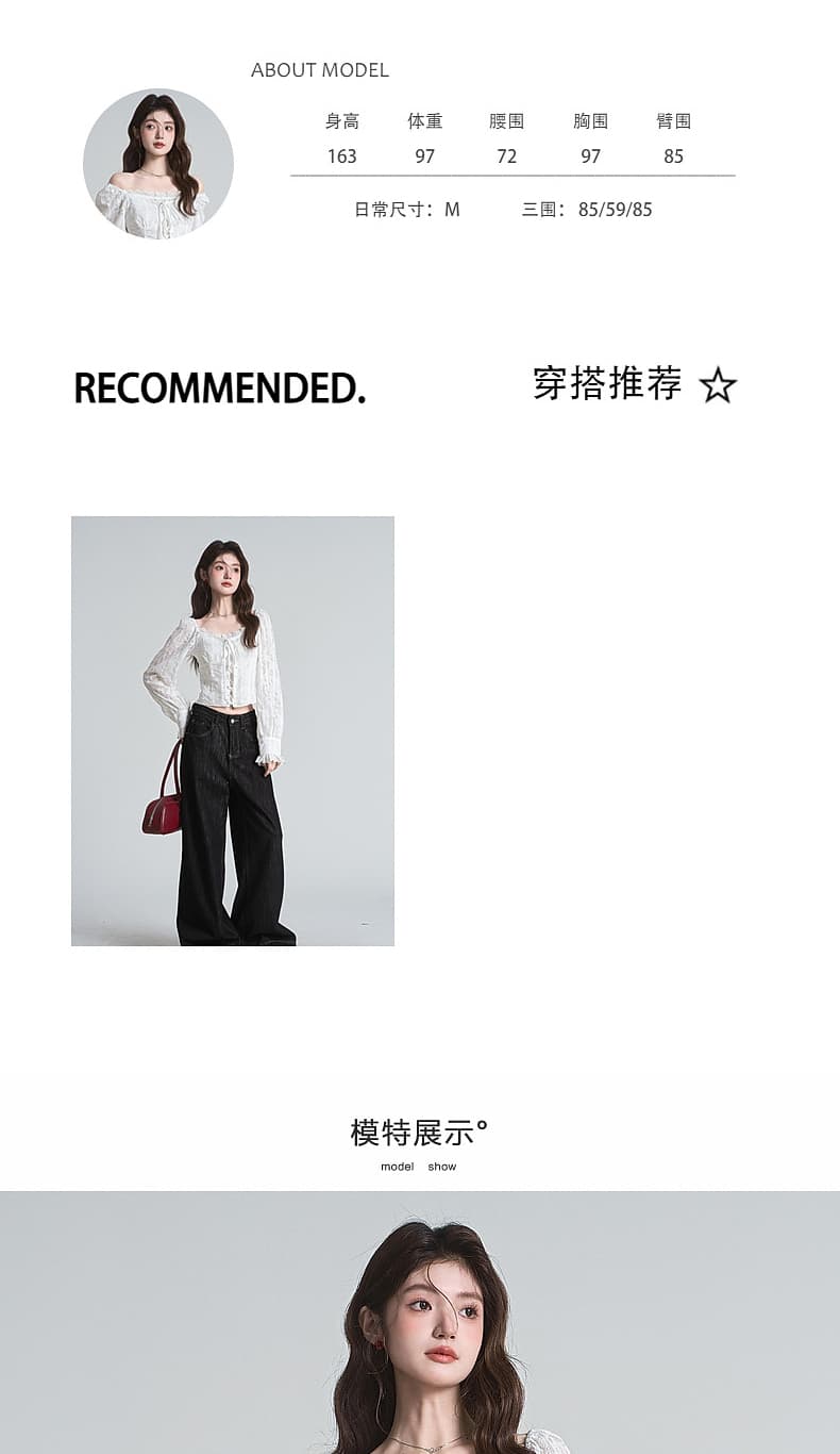 포함 면 원단 지퍼 명중 가져 가라. 프랑스식 분위기 센스 광장 칼라 자카드 십자가 레이스업 쇼트 스타일 거품 소매 맨위 상세 이미지 5