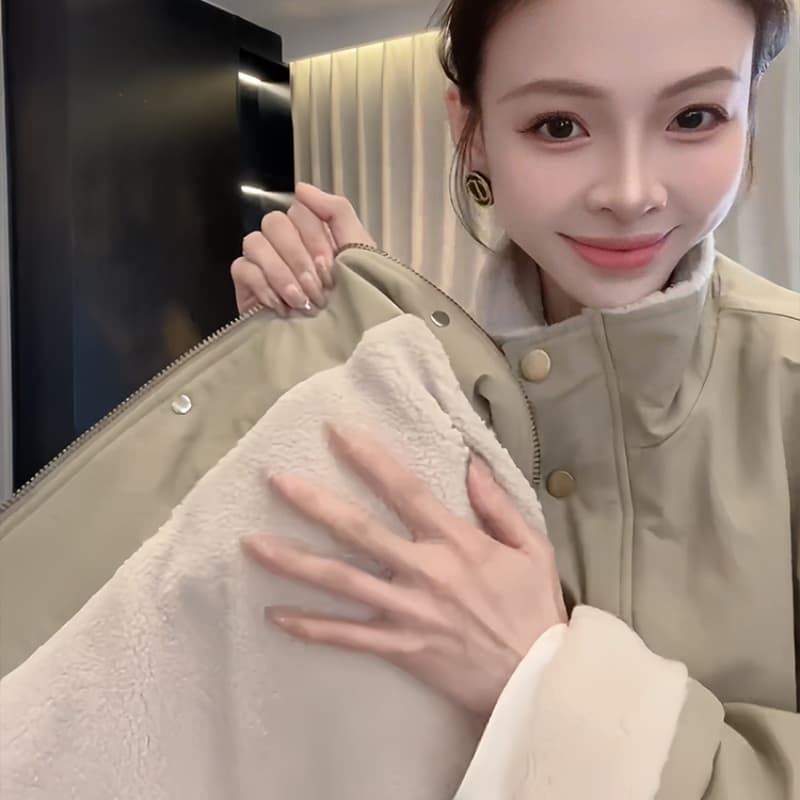 방수 작은 옥스포드 원단 250그램 양털 플리스 네리 방풍 스탠드 칼라 중간 길이 두꺼운 워크웨어 면 의류 이미지 4