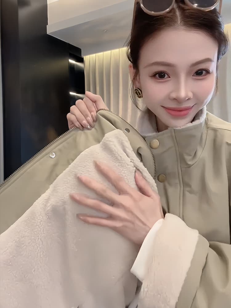 방수 작은 옥스포드 원단 250그램 양털 플리스 네리 방풍 스탠드 칼라 중간 길이 두꺼운 워크웨어 면 의류 상세 이미지 9