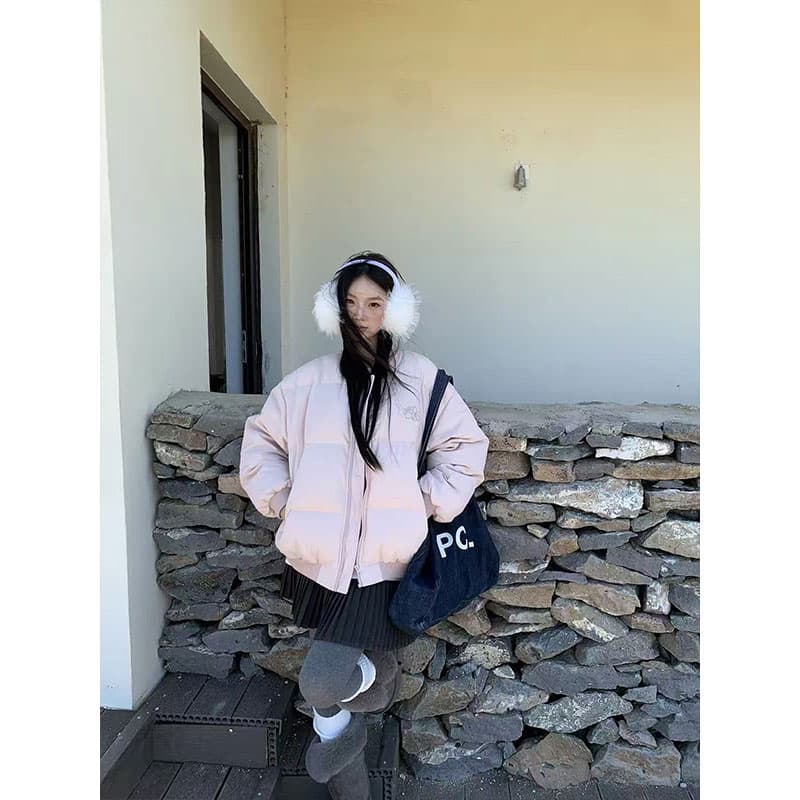 레드 맨 파빌리온 다운 재킷 여자 겨울 2026 새로운 자이언트 잘 생긴 ~ 중 쇼트 스타일 핑크색 캐주얼 재킷 야구 유니폼 이미지 4