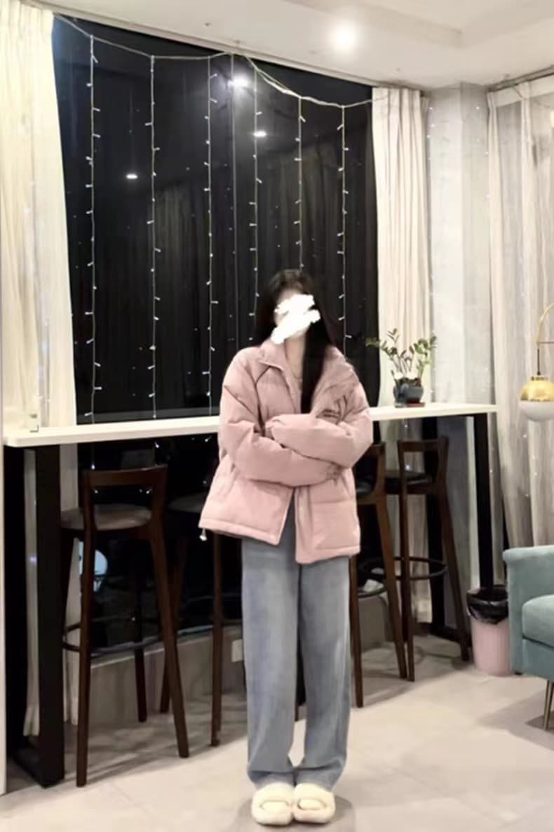 분말 보라색 아래 면화 의류 여성 겨울 2026 새로운 패딩 재킷 학원 스타일 루즈핏 스탠드 칼라 두꺼운 면 옷 재킷 상세 이미지 3