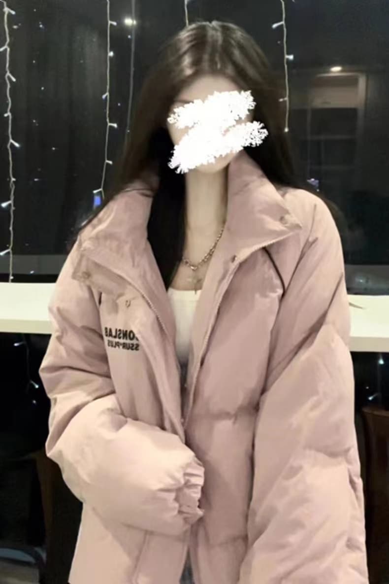 분말 보라색 아래 면화 의류 여성 겨울 2026 새로운 패딩 재킷 학원 스타일 루즈핏 스탠드 칼라 두꺼운 면 옷 재킷 상세 이미지 4