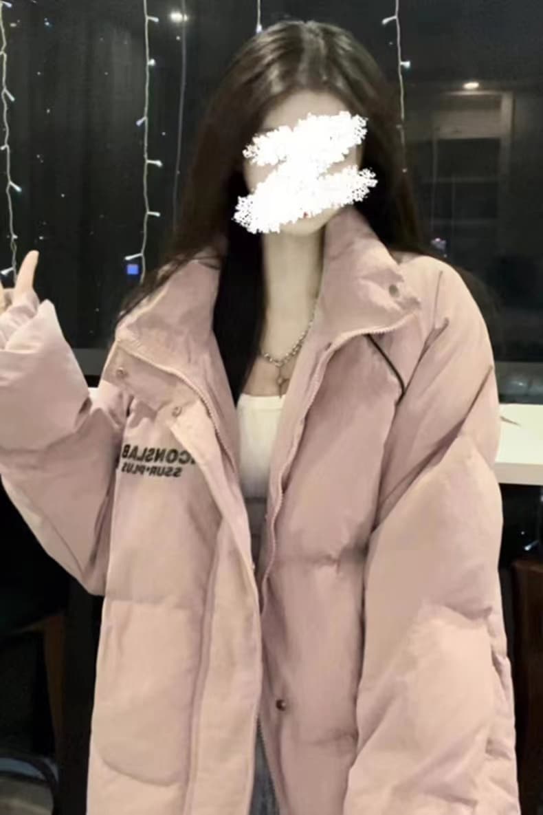 분말 보라색 아래 면화 의류 여성 겨울 2026 새로운 패딩 재킷 학원 스타일 루즈핏 스탠드 칼라 두꺼운 면 옷 재킷 상세 이미지 5