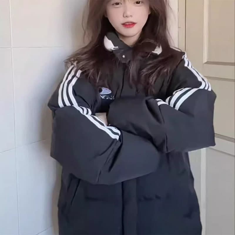 아메리칸 3개 바 다운 재킷 여성 2026 년 새로운 겨울 디자인 센스 작은 대중 oversize 두꺼운 면 의류 트렌디 이미지 3