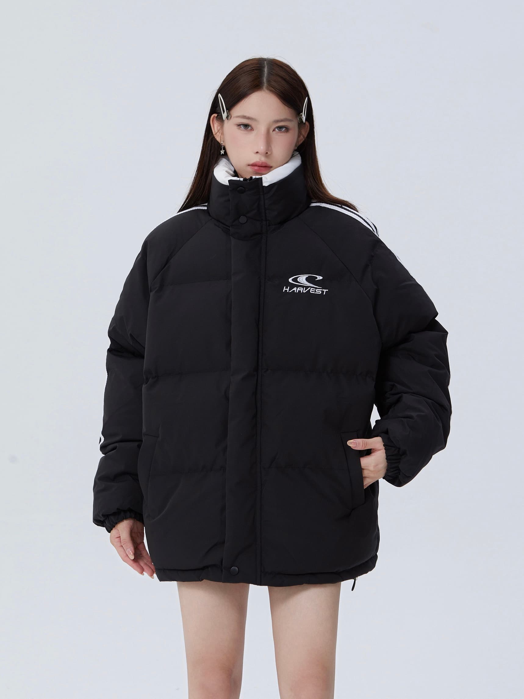 아메리칸 3개 바 다운 재킷 여성 2026 년 새로운 겨울 디자인 센스 작은 대중 oversize 두꺼운 면 의류 트렌디 상세 이미지 5