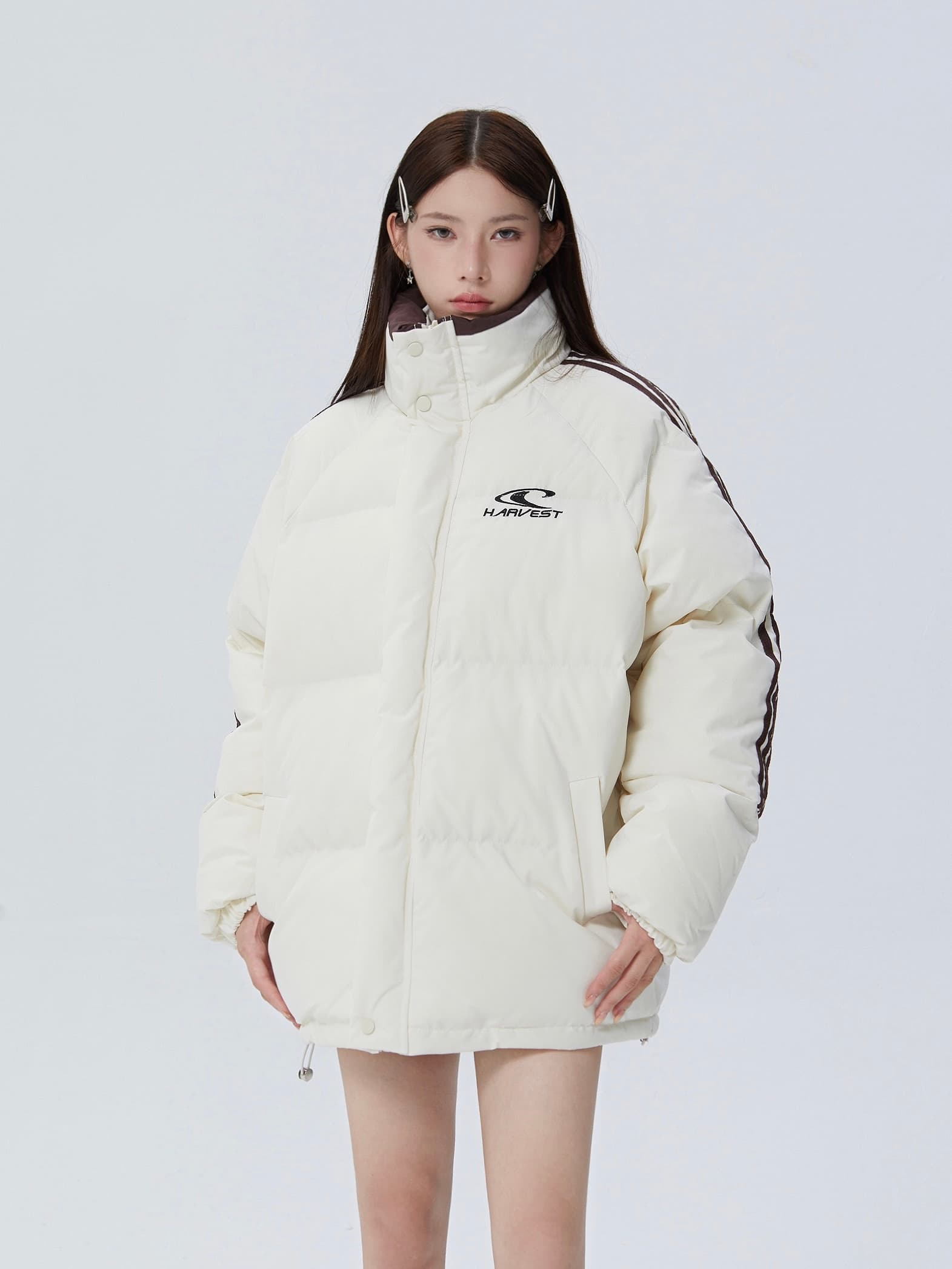 아메리칸 3개 바 다운 재킷 여성 2026 년 새로운 겨울 디자인 센스 작은 대중 oversize 두꺼운 면 의류 트렌디 상세 이미지 10