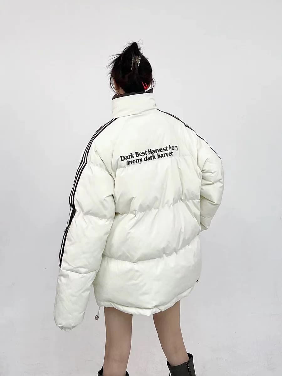 겨울 두꺼운 루즈핏 스탠드 칼라 면 의류 재킷 남녀 국가 트렌디 새로운 아메리칸 스트라이프 패딩 재킷 커플룩 ins 상세 이미지 4