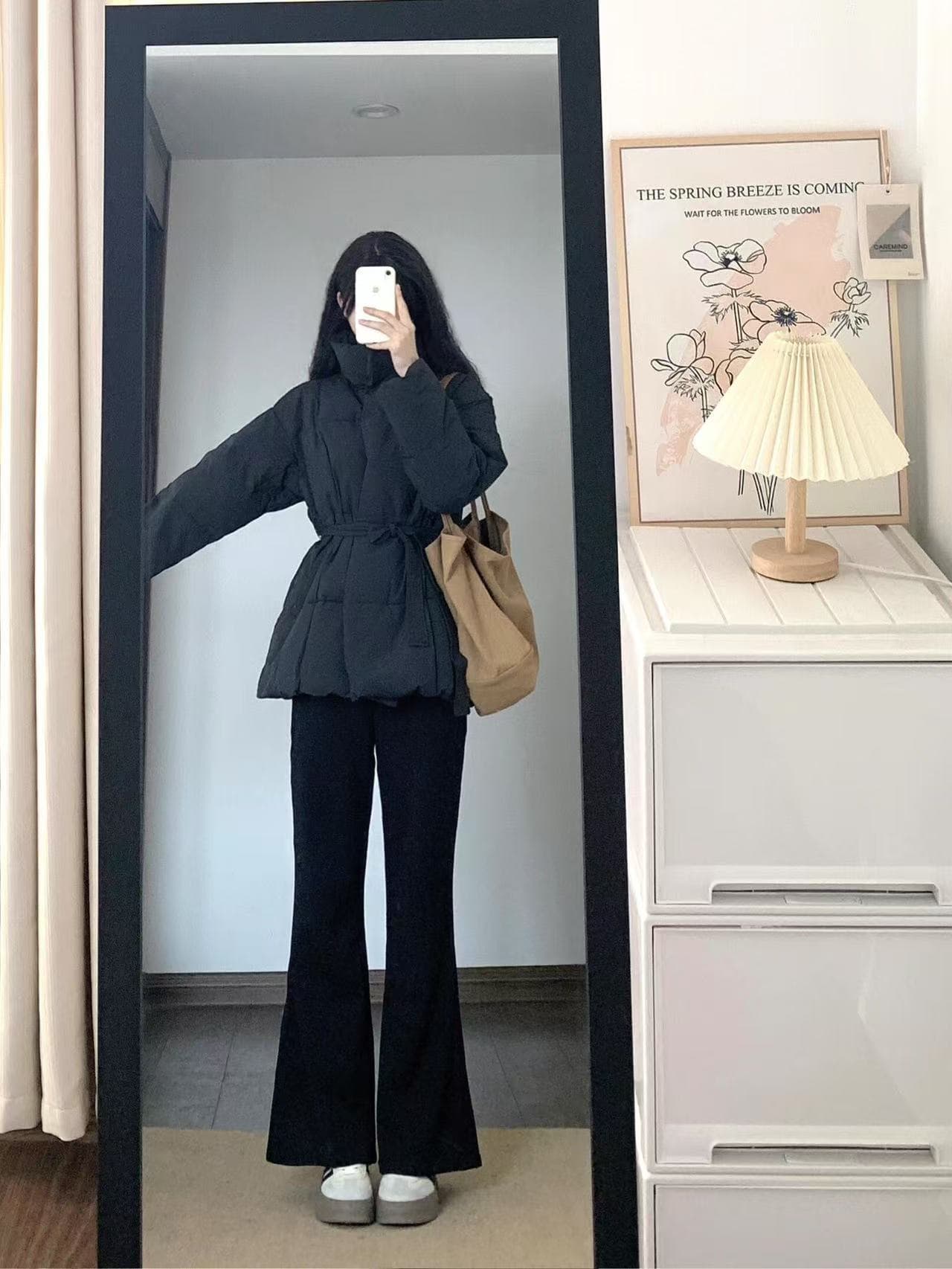 검정색 허리 수축 레이스업 아래 면화 의류 여성 가을 2026 년 새로운 한 부서 착용 가져 가라. 두꺼운 면 옷 목화 진딧물 재킷 상세 이미지 6