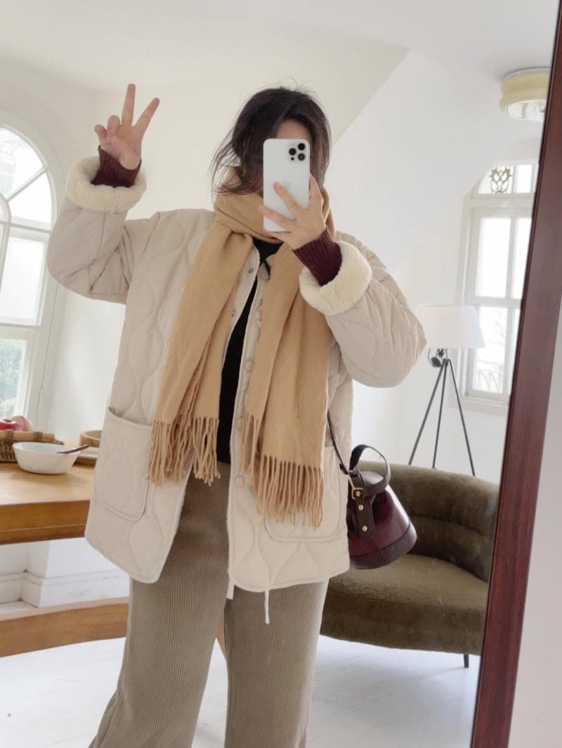 양털 패치워크 다이아몬드 모양 그리드 겨울 루즈핏 작은 샤넬 스타일 링 그리드 보온 면 옷 면 의류 여성 상세 이미지 12