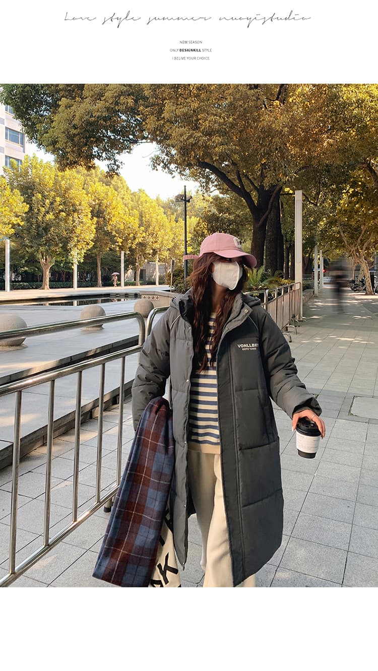 실사 한국 스타일 중간 길이 무릎 아래 두꺼운 루즈핏 패션 항구 바람 다운 재킷 패딩 재킷 ins 면 의류 여성 코트 상세 이미지 25
