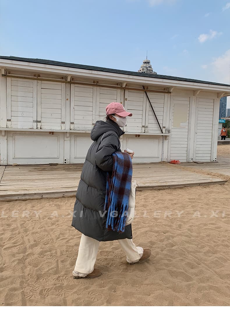 실사 한국 스타일 중간 길이 무릎 아래 두꺼운 루즈핏 패션 항구 바람 다운 재킷 패딩 재킷 ins 면 의류 여성 코트 상세 이미지 14
