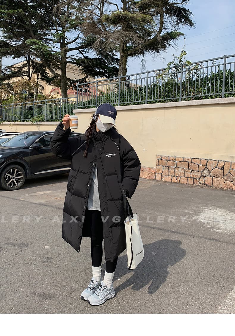 실사 한국 스타일 중간 길이 무릎 아래 두꺼운 루즈핏 패션 항구 바람 다운 재킷 패딩 재킷 ins 면 의류 여성 코트 상세 이미지 26