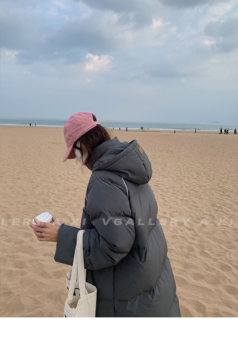 실사 한국 스타일 중간 길이 무릎 아래 두꺼운 루즈핏 패션 항구 바람 다운 재킷 패딩 재킷 ins 면 의류 여성 코트 상세 이미지 32