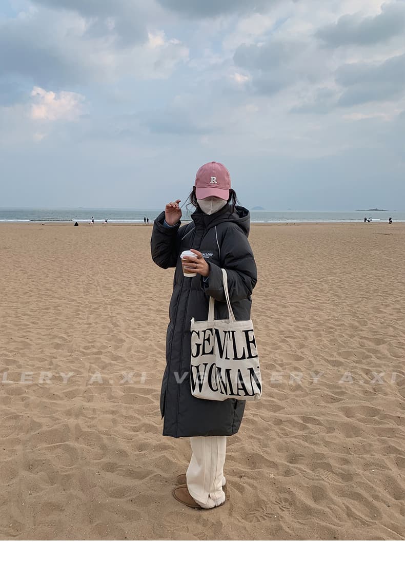실사 한국 스타일 중간 길이 무릎 아래 두꺼운 루즈핏 패션 항구 바람 다운 재킷 패딩 재킷 ins 면 의류 여성 코트 상세 이미지 33