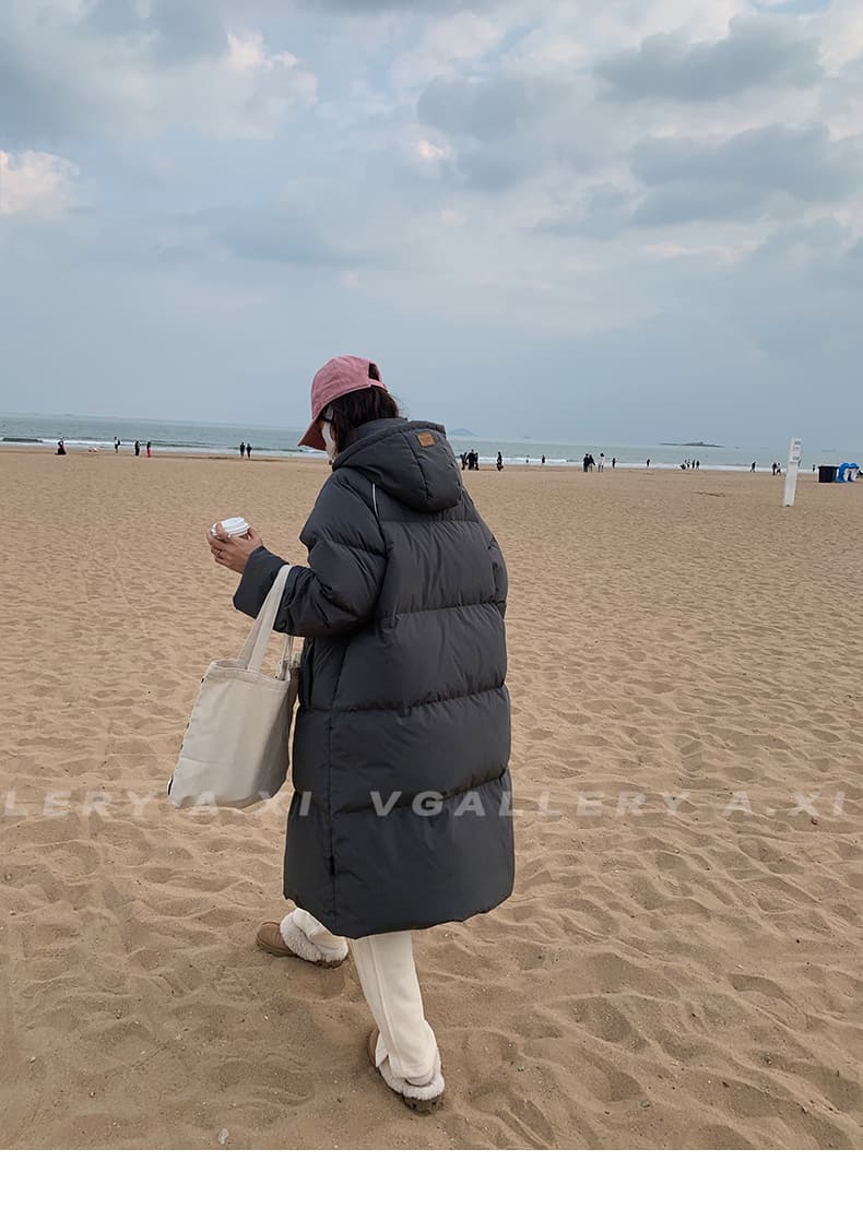 실사 한국 스타일 중간 길이 무릎 아래 두꺼운 루즈핏 패션 항구 바람 다운 재킷 패딩 재킷 ins 면 의류 여성 코트 상세 이미지 34
